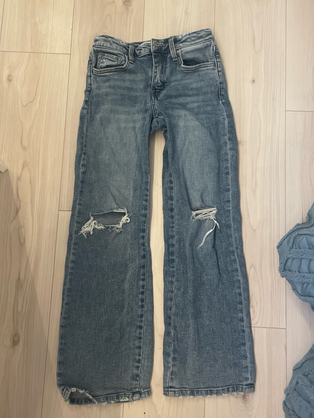 Kids Distressed Blue Wide-Leg Jeans